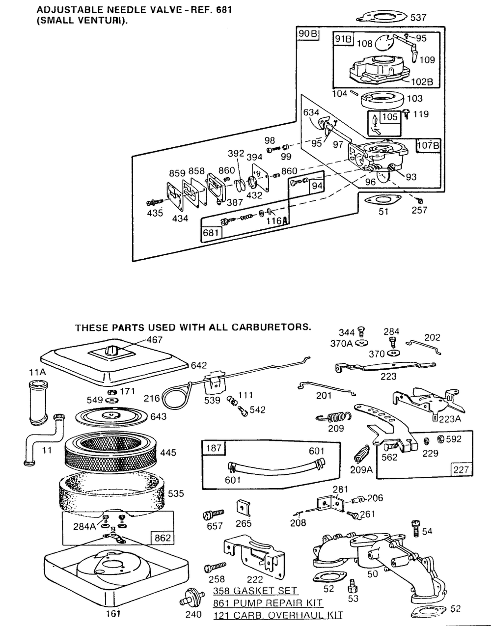Carburetor Assemblies, A/C Diagram and Parts List for 402451-0691-XX  Briggs and Stratton Engine